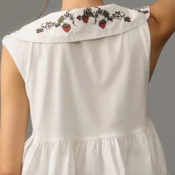 Anthropologie Maeve Babydoll Strawberry Embroidered Blouse - Picture 3 of 9